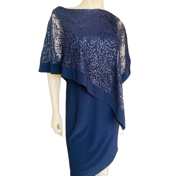 R & M Richards Embellish Women’s Cape Shift Dress - Picture 4 of 10